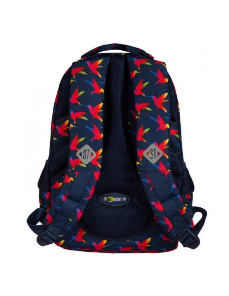 G462,Ghiozdan St.Majewski St.Right Rainbow Birds, 3 compartimente, 2 buzunare, negru cu rosu, BP-26 / 622502