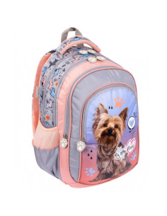 G599,Ghiozdan St.Majewski My Little Friend Dog, 40cm, 3 compartimente, gri cu roz si bleu, BPL58 / 668456