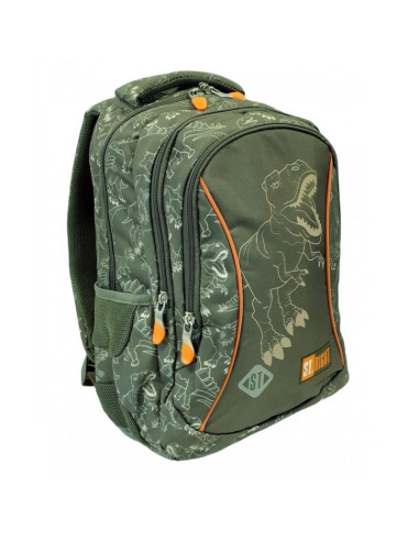 G567,Ghiozdan St.Majewski St.Right T-Rex, 39cm, 3 compartimente, verde kaki, 654015