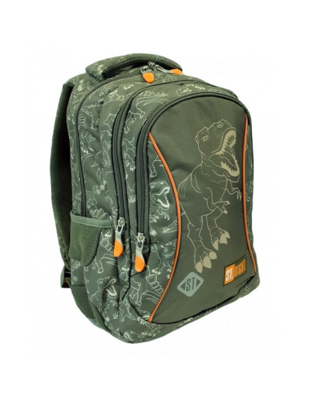 G567,Ghiozdan St.Majewski St.Right T-Rex, 39cm, 3 compartimente, verde kaki, 654015