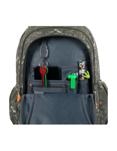 G567,Ghiozdan St.Majewski St.Right T-Rex, 39cm, 3 compartimente, verde kaki, 654015