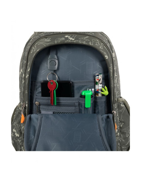 G567,Ghiozdan St.Majewski St.Right T-Rex, 39cm, 3 compartimente, verde kaki, 654015