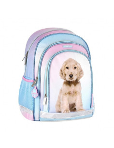 G589,Ghiozdan Starpak Doggy, 39cm, 3 compartimente, roz cu turcoaz, 527185