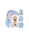 G589,Ghiozdan Starpak Doggy, 39cm, 3 compartimente, roz cu turcoaz, 527185