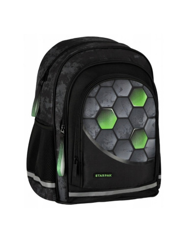 G590,Ghiozdan Starpak Football, 39cm, 3 compartimente, negru cu verde, 527190