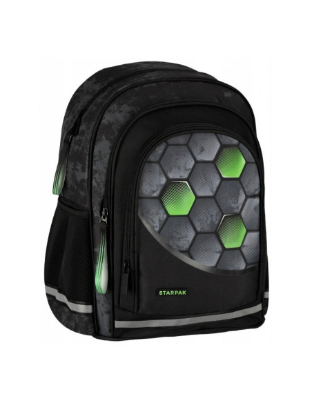 G590,Ghiozdan Starpak Football, 39cm, 3 compartimente, negru cu verde, 527190