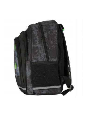 G590,Ghiozdan Starpak Football, 39cm, 3 compartimente, negru cu verde, 527190