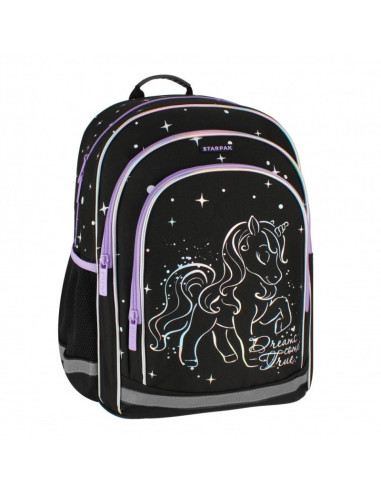 G596,Ghiozdan Starpak Unicorn Holo, 39cm, 3 compartimente, negru, 527184