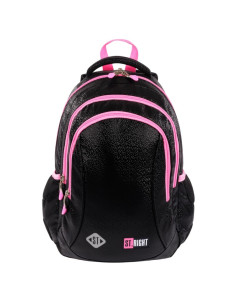 G660,Ghiozdan St.Majewski St.Right Black Glitter, 39cm, 3 compartimente, negru cu roz, 665356