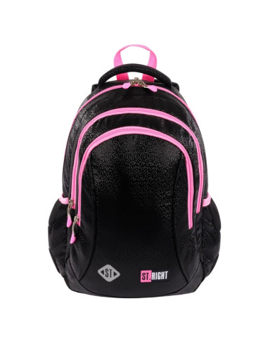 G660,Ghiozdan St.Majewski St.Right Black Glitter, 39cm, 3 compartimente, negru cu roz, 665356