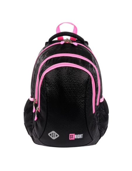 G660,Ghiozdan St.Majewski St.Right Black Glitter, 39cm, 3 compartimente, negru cu roz, 665356