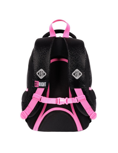 G660,Ghiozdan St.Majewski St.Right Black Glitter, 39cm, 3 compartimente, negru cu roz, 665356