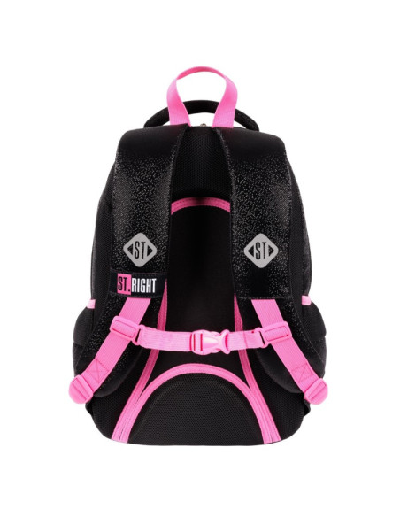 G660,Ghiozdan St.Majewski St.Right Black Glitter, 39cm, 3 compartimente, negru cu roz, 665356