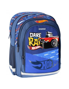 G666,Ghiozdan Starpak Hot Wheels, 41cm, 3 compartimente, 2 buzunare laterale, albastru, 486066