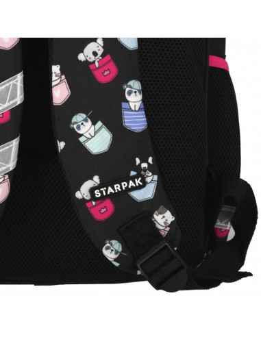 G667,Ghiozdan Starpak Minisy, 39.5cm, 3 compartimente, 2 buzunare laterale, negru, 509031