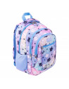 G755,Ghiozdan St.Majewski LOOZZ Happy Cats, 41cm, 3 compartimente, 1 buzunar, roz cu bleu