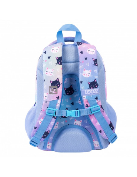 G755,Ghiozdan St.Majewski LOOZZ Happy Cats, 41cm, 3 compartimente, 1 buzunar, roz cu bleu