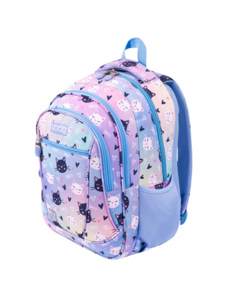 G755,Ghiozdan St.Majewski LOOZZ Happy Cats, 41cm, 3 compartimente, 1 buzunar, roz cu bleu