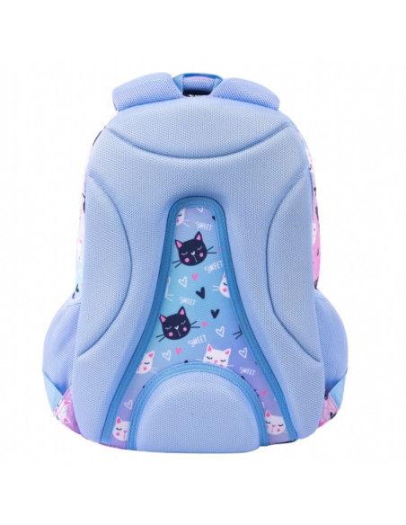 G755,Ghiozdan St.Majewski LOOZZ Happy Cats, 41cm, 3 compartimente, 1 buzunar, roz cu bleu