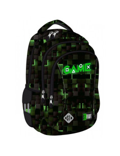G693,Ghiozdan St.Majewski St.Right Green Game, 44cm, 3 compartimente, negru cu verde