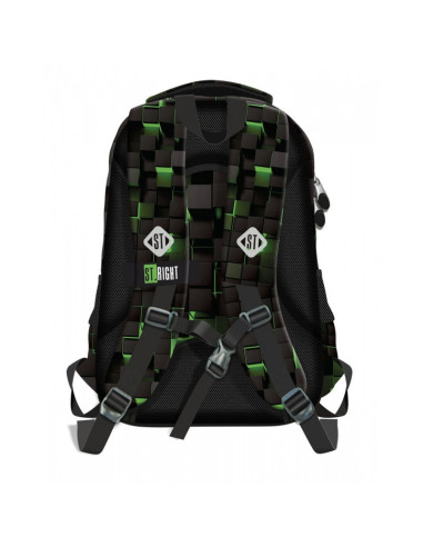 G693,Ghiozdan St.Majewski St.Right Green Game, 44cm, 3 compartimente, negru cu verde