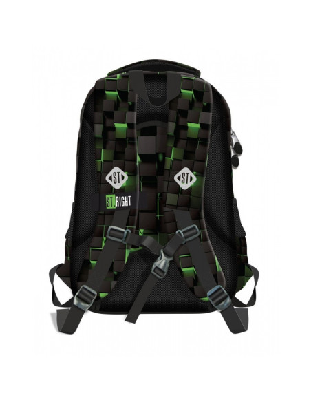 G693,Ghiozdan St.Majewski St.Right Green Game, 44cm, 3 compartimente, negru cu verde