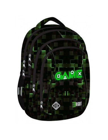 G695,Ghiozdan St.Majewski St.Right Green Game, 43cm, 4 compartimente, negru cu verde