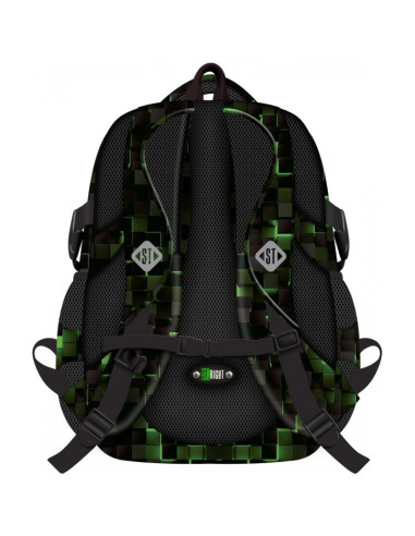 G695,Ghiozdan St.Majewski St.Right Green Game, 43cm, 4 compartimente, negru cu verde