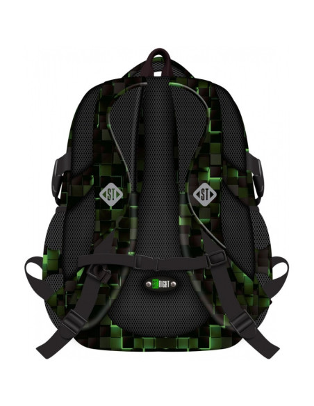 G695,Ghiozdan St.Majewski St.Right Green Game, 43cm, 4 compartimente, negru cu verde