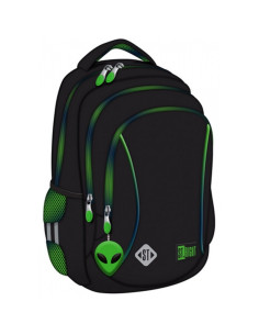 G696,Ghiozdan St.Majewski St.Right Green Power - Alien, 39cm, 3 compartimente, negru cu verde