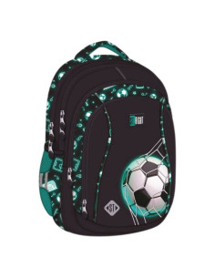 G699,Ghiozdan St.Majewski St.Right Neon - Football, 43cm, 4 compartimente, negru cu bleu