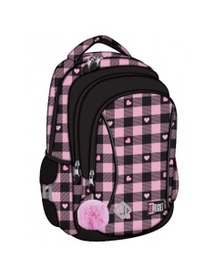 G700,Ghiozdan St.Majewski St.Right Pink Checkered, 39cm, 3 compartimente, negru cu roz