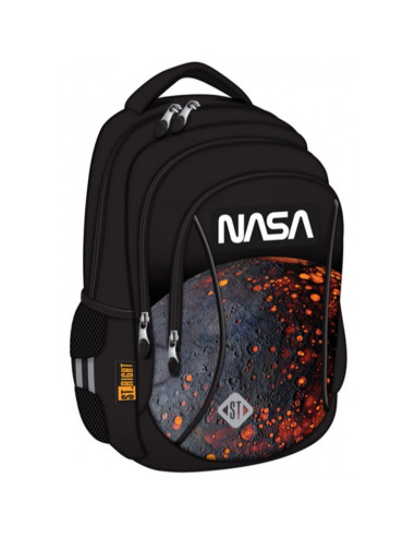 G705,Ghiozdan St.Majewski St.Right Red Planet, 39cm, 3 compartimente, negru cu portocaliu