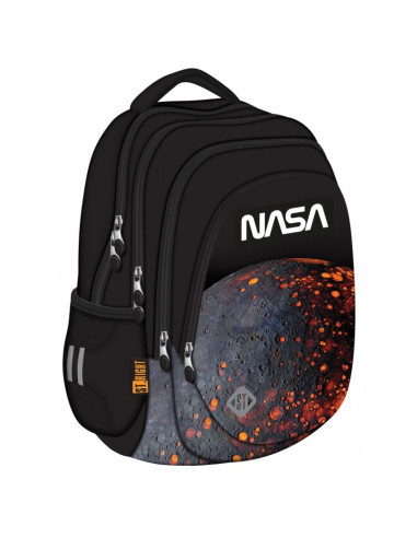 G706,Ghiozdan St.Majewski St.Right Red Planet, 42cm, 4 compartimente, negru cu portocaliu