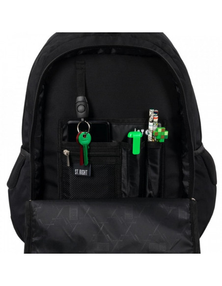 G709,Ghiozdan St.Majewski St.Right Black, 46cm, 3 compartimente, 2 buzunare, negru