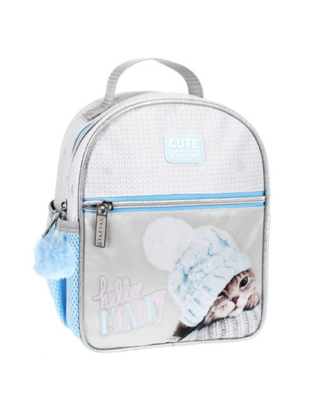 G487,Ghiozdan Starpak Kitty, 1 compartiment, 3 buzunare, gri cu bleu, 485895