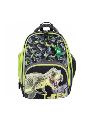 G516,Ghiozdan St.Majewski Bambino TRex, 2 compartimente, 2 buzunare, negru cu verde, 650512
