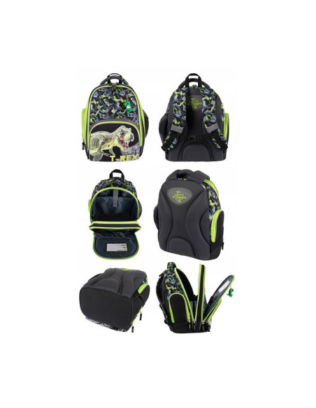 G516,Ghiozdan St.Majewski Bambino TRex, 2 compartimente, 2 buzunare, negru cu verde, 650512