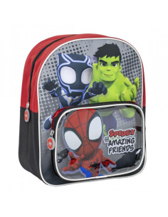 G627,Ghiozdan gradinita Cerda Spidey si prietenii, 30cm, 1 compartiment, 1 buzunar, rosu cu negru