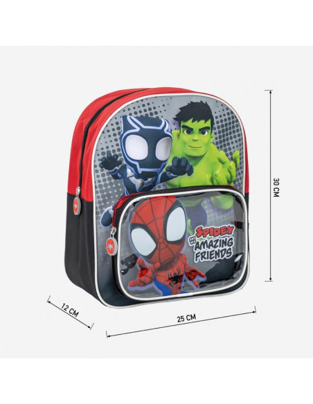 G627,Ghiozdan gradinita Cerda Spidey si prietenii, 30cm, 1 compartiment, 1 buzunar, rosu cu negru