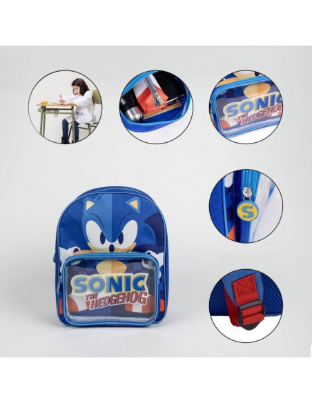G628,Ghiozdan gradinita Cerda Sonic The Hedgehog, 30cm, 1 compartiment, 1 buzunar, albastru