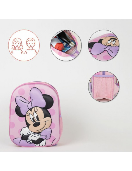 G630,Ghiozdan gradinita Cerda Disney Minnie 3D, 31cm, 1 compartiment, roz cu mov