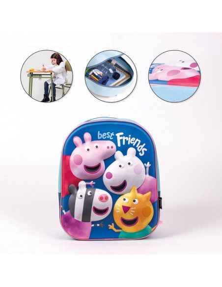 G631,Ghiozdan gradinita Cerda Peppa Pig 3D, 31cm, 1 compartiment, albastru cu roz