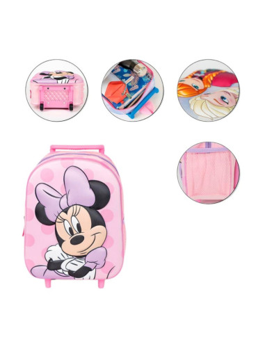 G645,Ghiozdan gradinita Cerda Minnie 3D, 37cm, 1 compartiment, tip troller, roz, 37030