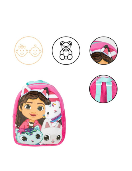 G657,Ghiozdan gradinita mini Cerda Gabby's Dollhouse, 22cm, 1 compartiment, material catifelat, roz, 36898