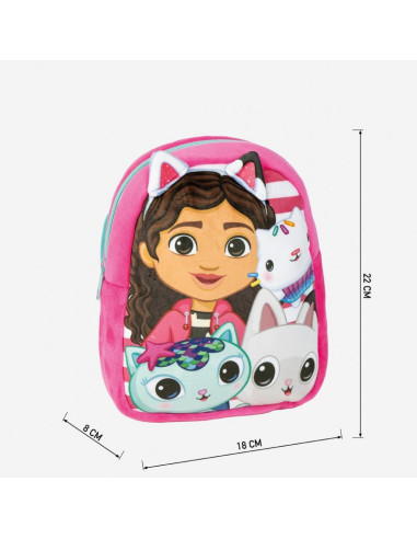 G657,Ghiozdan gradinita mini Cerda Gabby's Dollhouse, 22cm, 1 compartiment, material catifelat, roz, 36898