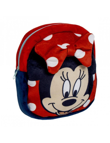 G658,Ghiozdan gradinita mini Cerda Minnie, 22cm, 1 compartiment, material catifelat, rosu cu negru, 36896