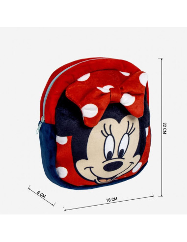 G658,Ghiozdan gradinita mini Cerda Minnie, 22cm, 1 compartiment, material catifelat, rosu cu negru, 36896