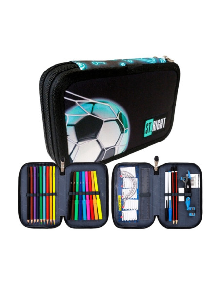 P4573,Penar echipat St.Majewski St.Right Neon Football, 2 fermoare, negru cu bleu, 27 piese