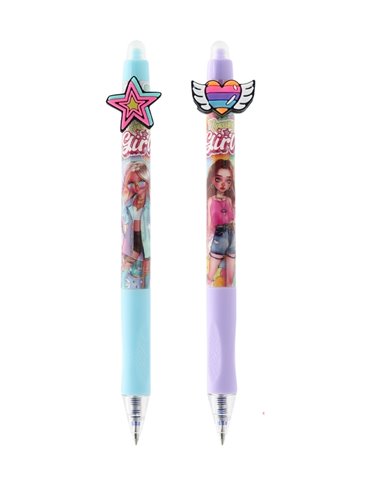 Set 2 pixuri cu cerneala termosensibila Cresco, Motiv girl, Roz/Bleu